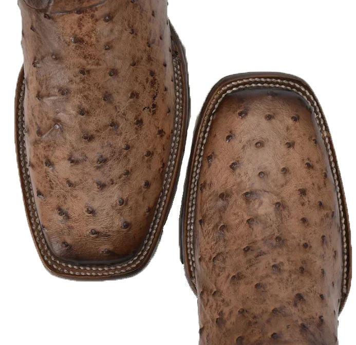 Le Bos Cuadra Brown Lugano Brown Ostrich Men's Wide Square Toe Boots CU744