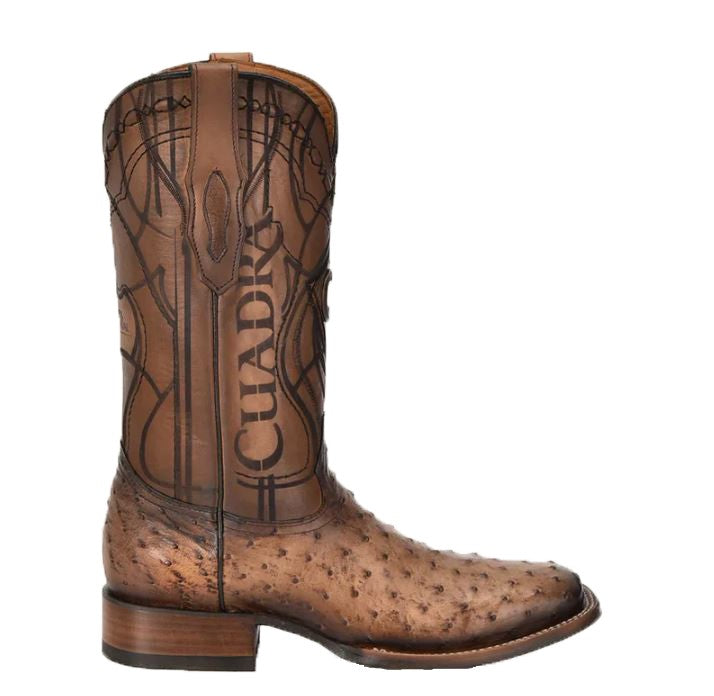 le bos Cuadra Brown Lugano Brown Ostrich Men's Wide Square Toe Boots CU744