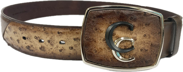 le bos Cuadra Cinto Avestruz Lugan Cafe Men's Brown Ostrich Belt BC321
