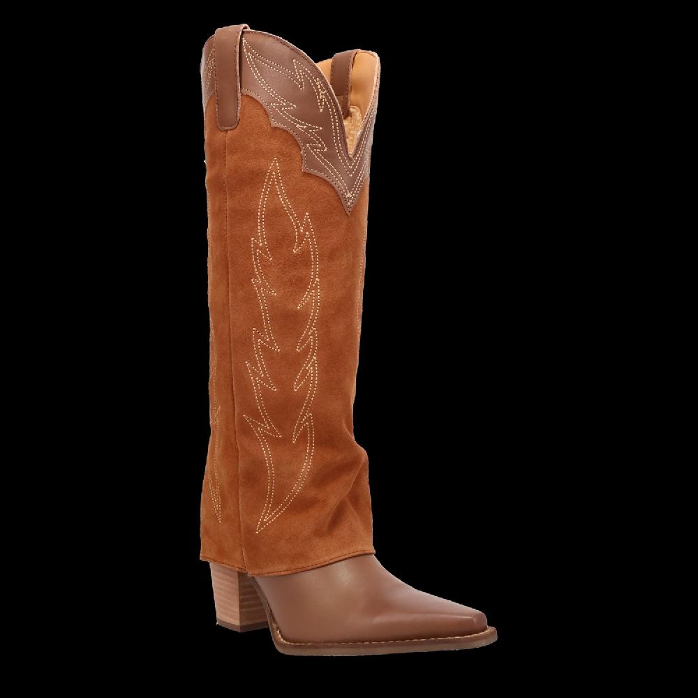 le bos Dingo Brown Wild Horses Women's 16 inch Suede Shaft Snip Toe Western Boots DI2280-BRN