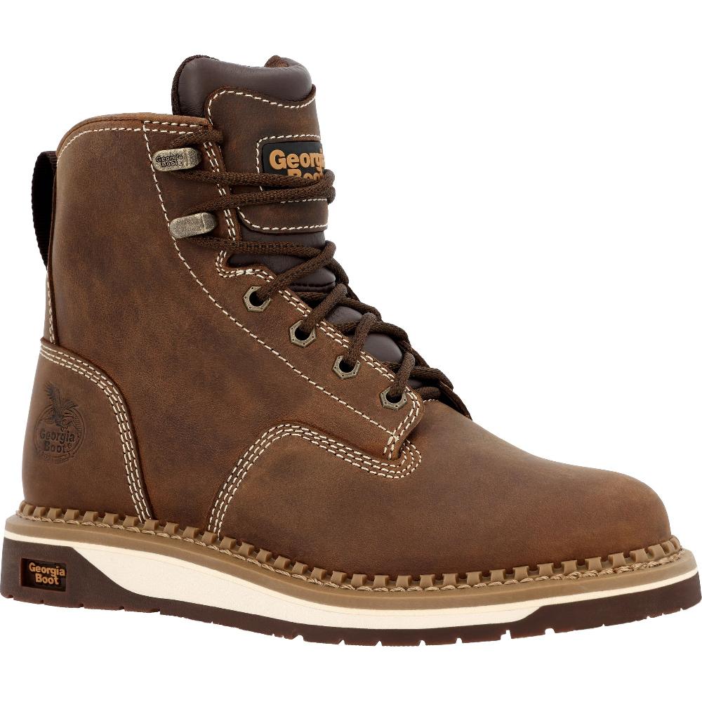 le bos Georgia Boot Brown AMP LT Wedge Women's 6 inch Soft Toe Work Boots GB00512TS