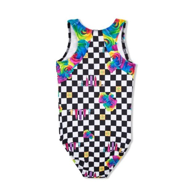 Le Bos Girl Power Sport NY Love Check Leotard LE106-GPNY