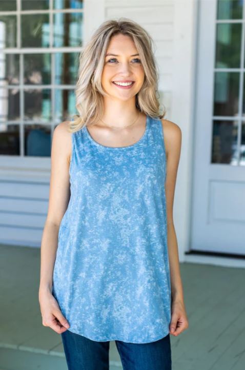 le bos Grace and Emma Blue Acid Wash Women's Tank Top 7378B-BLU