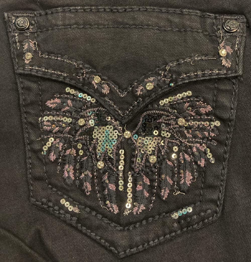 le bos Grace in LA Black Easy Fit Women's Bootcut Jeans with Sequins and Embroidery on Pockets EB-5782BLK