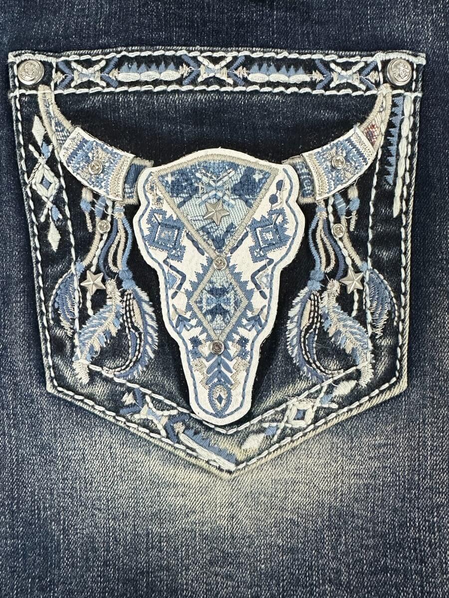 le bos Grace in LA Dark Wash Steer Head Pocket Women's Jeans EB-61810SL