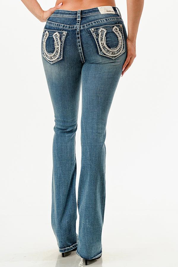 le bos Grace in LA Easy Fit Medium Wash Bootcut Horseshoe Pocket Women's Jeans EB51983