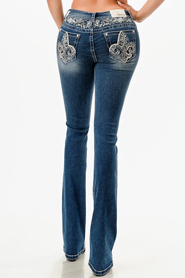 le bos Grace in LA Easy Fit Mid Rise Bootcut Women's Jeans with Fleur De Lis Pocket Design EB61941-30