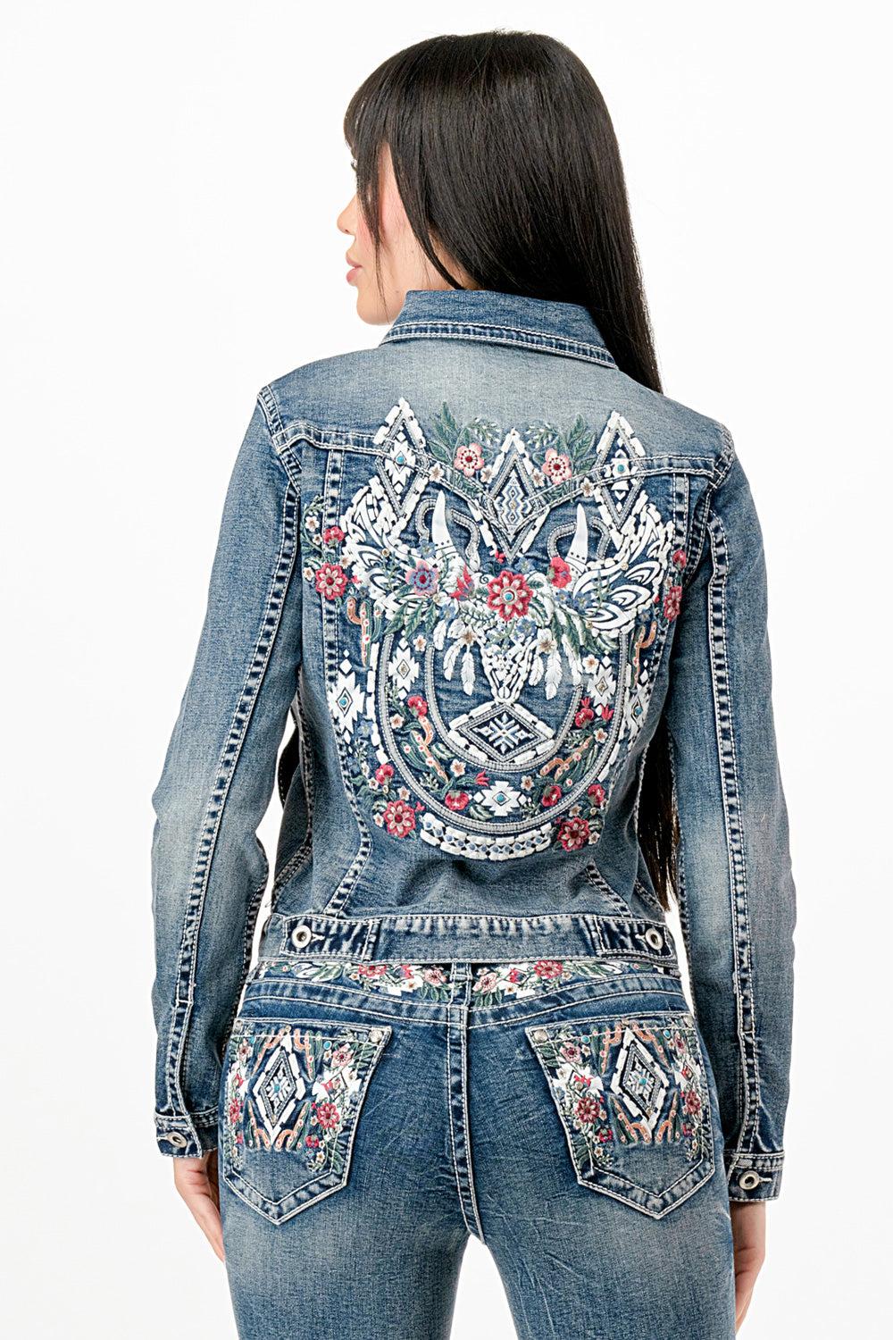 le bos Grace in LA Spring Flowers Embroidered Women's Denim Jacket TE61945