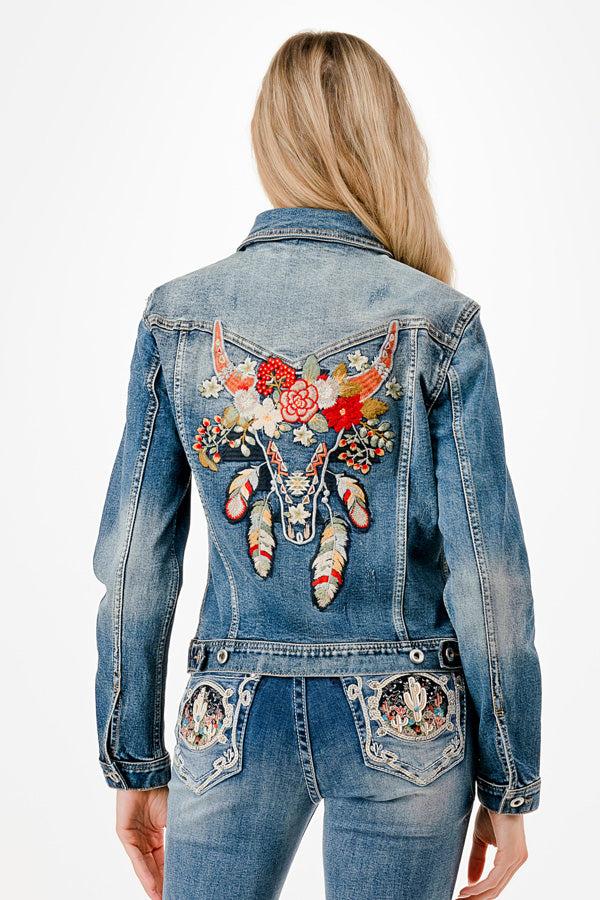 le bos Grace in LA Steerhead and Floral back Women's Denim Jacket TE51965