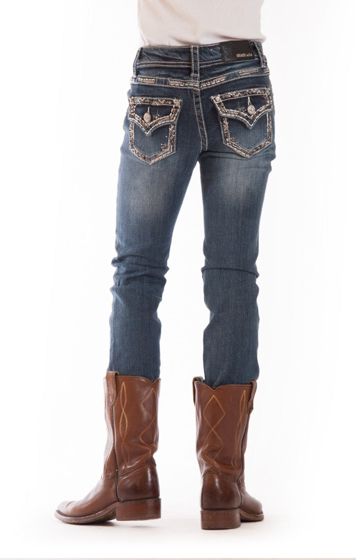 le bos GT-6796 Denim Silver Tone Flap Pocket Grace IN LA Girls Jeans