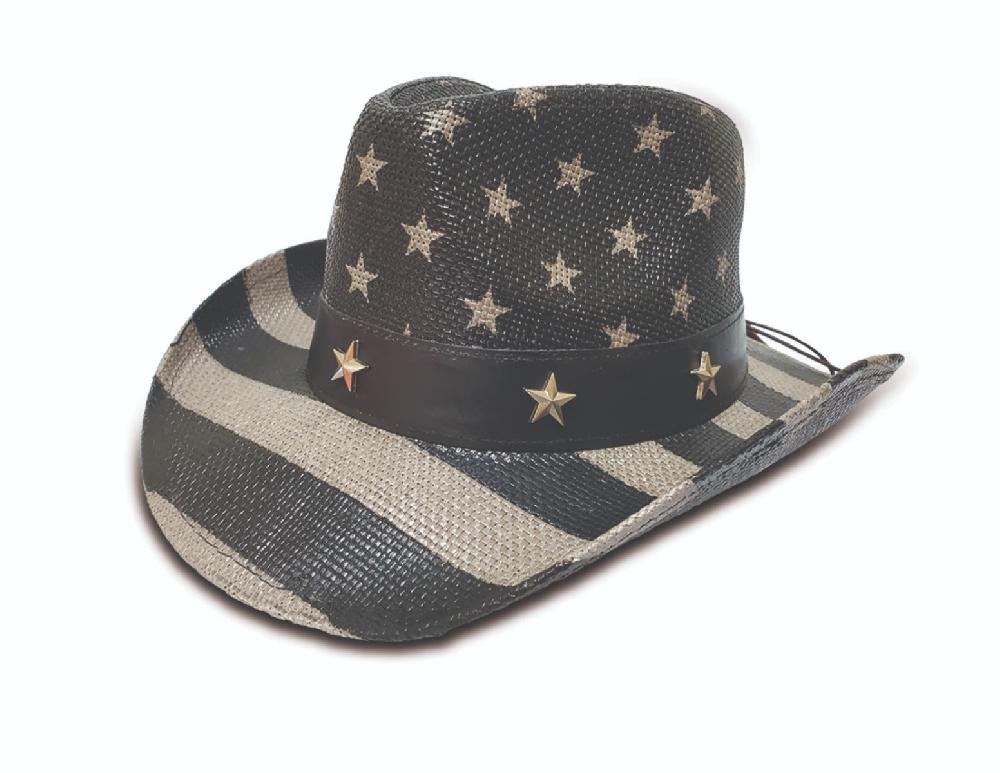 le bos Hat Vision Black Stained American Flag Western Hat Kid Size R12K