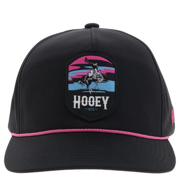 Le Bos Hooey Black Cheyenne Snapback Hat With Pink/Blue/Black Patch 2544T-BK