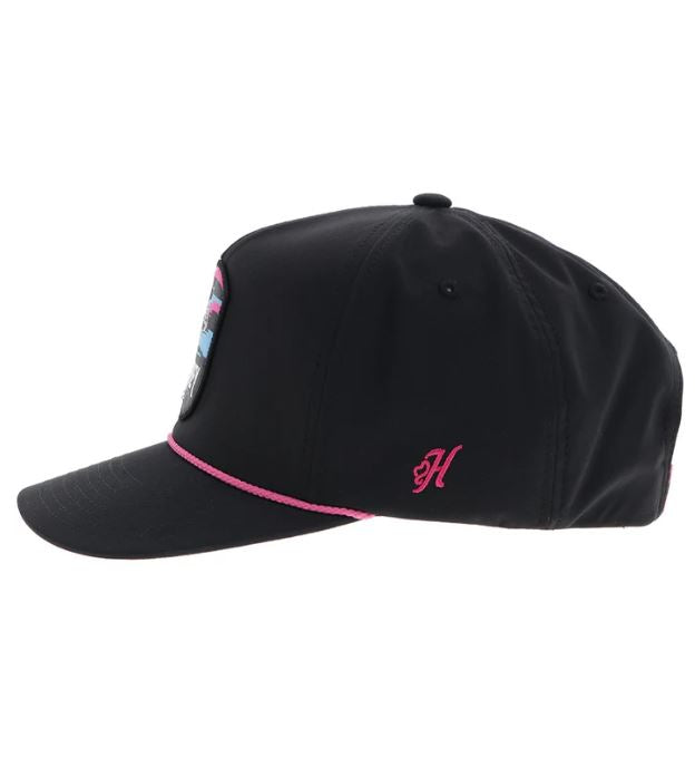 Le Bos Hooey Black Cheyenne Snapback Hat With Pink/Blue/Black Patch 2544T-BK