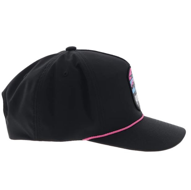Le Bos Hooey Black Cheyenne Snapback Hat With Pink/Blue/Black Patch 2544T-BK
