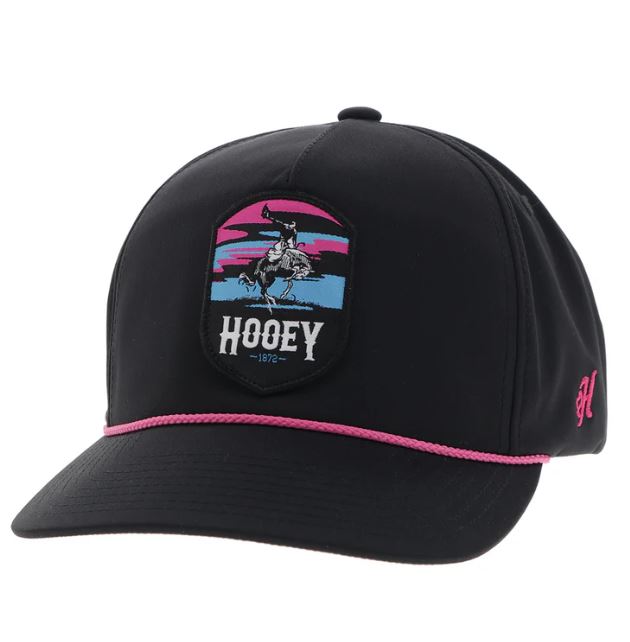 le bos Hooey Black Cheyenne Snapback Hat with Pink/Blue/Black Patch 2544T-BK