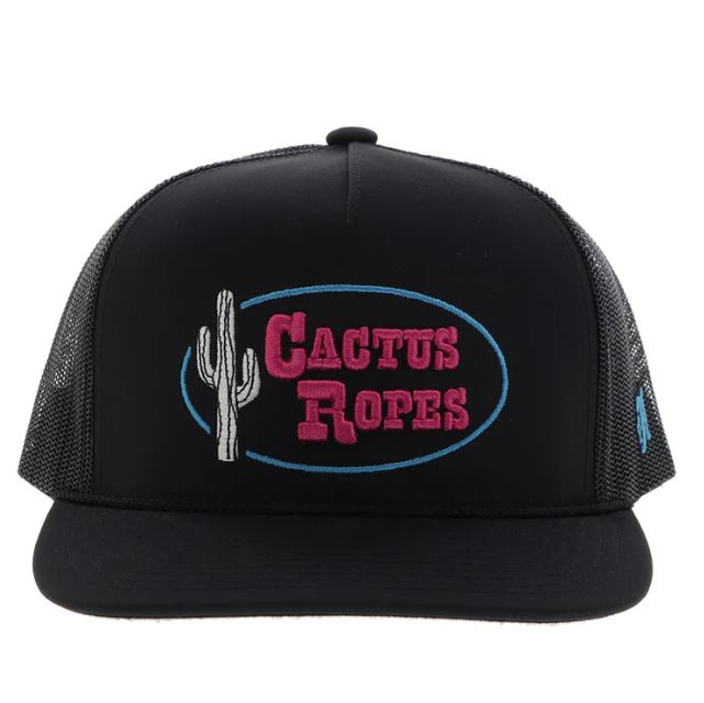Le Bos Hooey Black CR113 Cactus Ropes Snapback Hat With Pink And Blue Stitching CR113