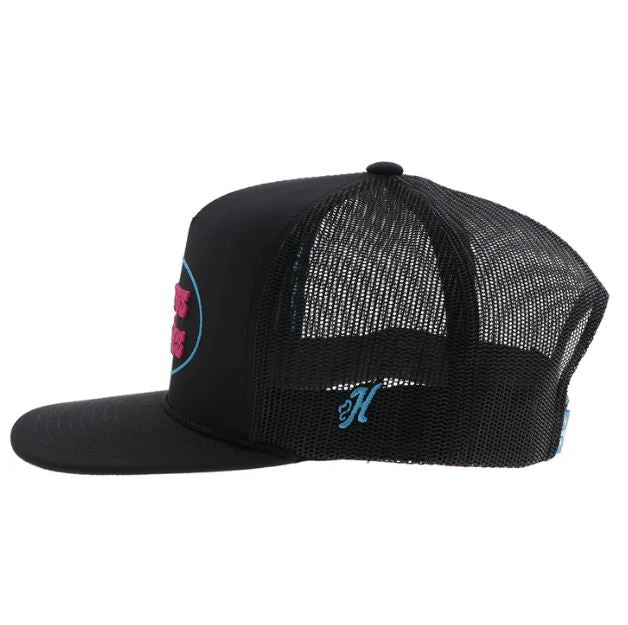 Le Bos Hooey Black CR113 Cactus Ropes Snapback Hat With Pink And Blue Stitching CR113