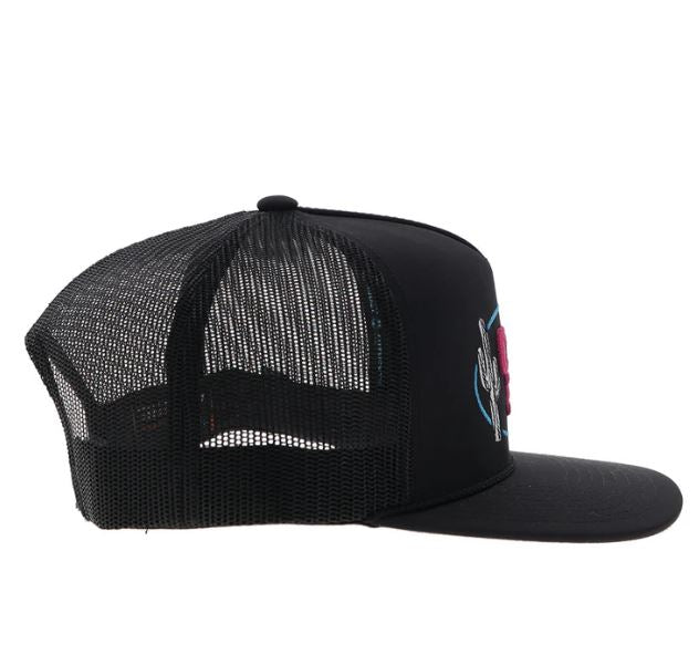 Le Bos Hooey Black CR113 Cactus Ropes Snapback Hat With Pink And Blue Stitching CR113