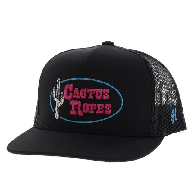 le bos Hooey Black CR113 Cactus Ropes Snapback Hat with Pink and Blue Stitching CR113