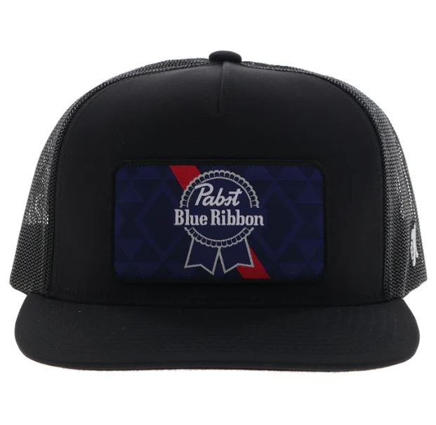Le Bos Hooey Black 'Pabst Blue Ribbon' Snapback Hat With Black Blue And Red Rectangle Patch 2575T-BK