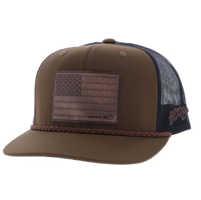 le bos Hooey Brown/Black Liberty Roper Snapback Hat with Leather Patch 2510T-BRBK