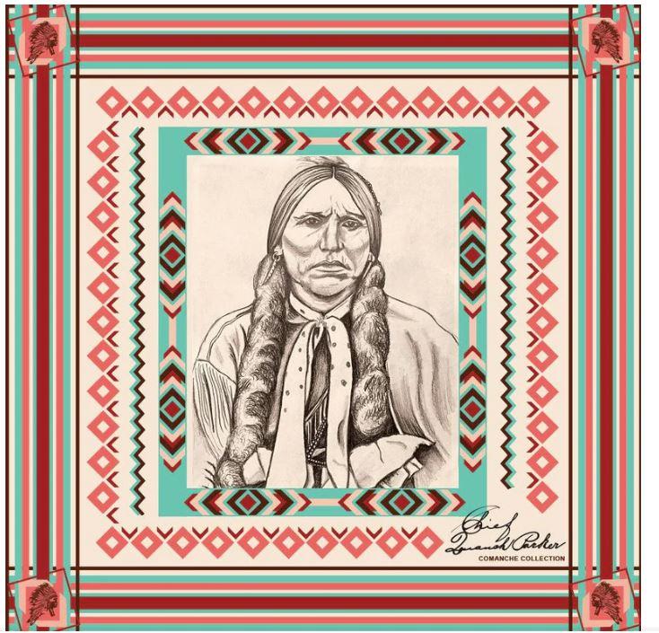 le bos Hooey Cream/Turquoise/Pink/Maroon 'Quanah' Satin Wild Rag 22-QUANAH-1
