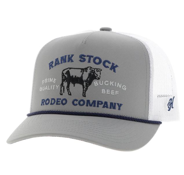 le bos Hooey Grey/White 'Rank Stock' Snapback Hat with Blue and Black Stitching 2562T-GYWH