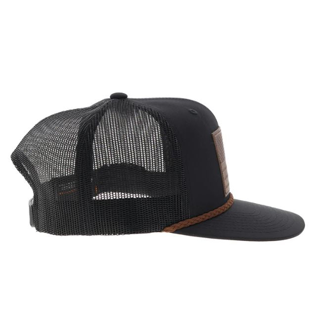 Le Bos Hooey Liberty Roper Black Snapback Hat With Leather Flag Patch 2510T-BK