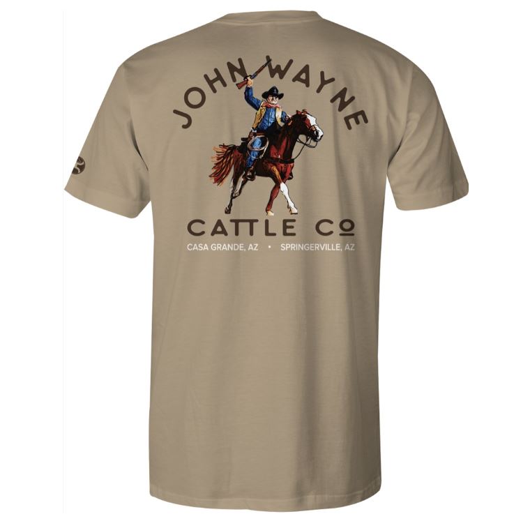 le bos Hooey Short Sleeve Tan 'John Wayne Cattle Co.' Men's Short Sleeve T-Shirt HT1700TN