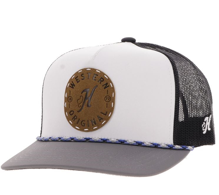 le bos Hooey White/Charcoal Spur Cap with Leather Patch 2514T-WHCH