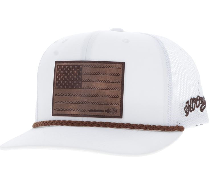 le bos Hooey White Liberty Roper Cap with Leather Patch 2510T-WH