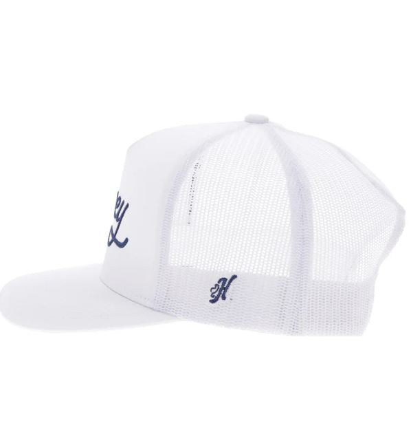 Le Bos Hooey White OG Snapback Hat With White And Blue Stitching 2560T-WH