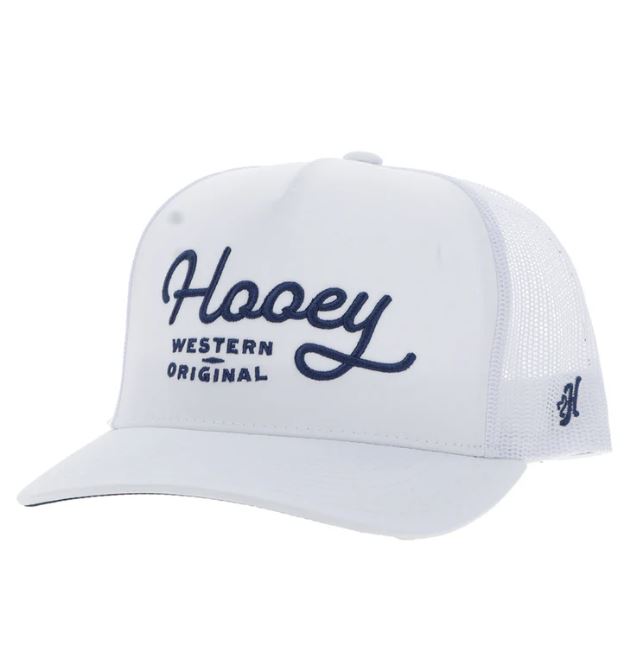 le bos Hooey White OG Snapback Hat with White and Blue Stitching 2560T-WH