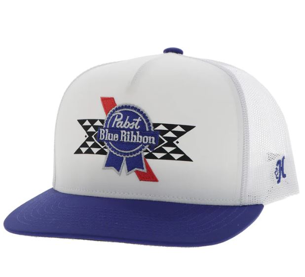 le bos Hooey White 'Pabst Blue Ribbon' Snapback Hat with White Blue and Red Patch 2576T-WH