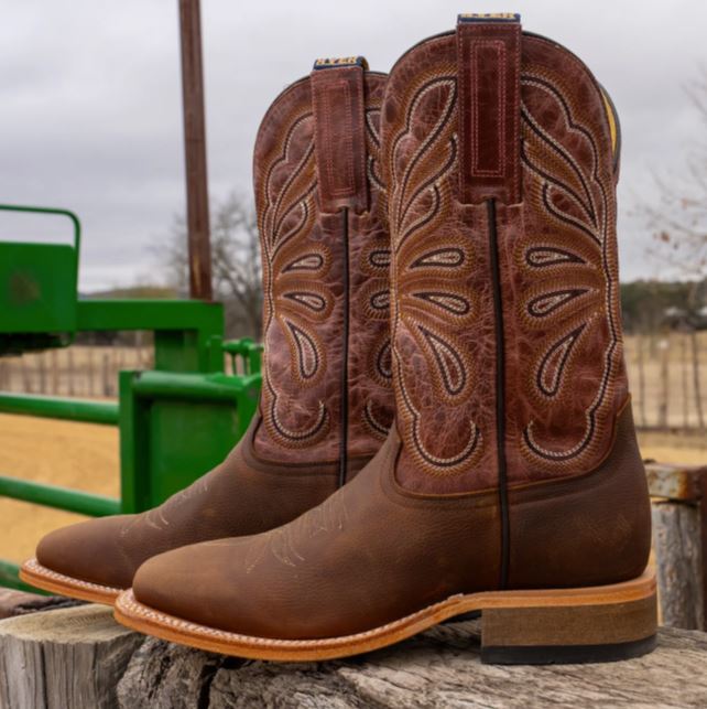 Le Bos Hyer Brown Cowhide/Pink Goat Lola Women's Broad Square Toe Boots HW41020