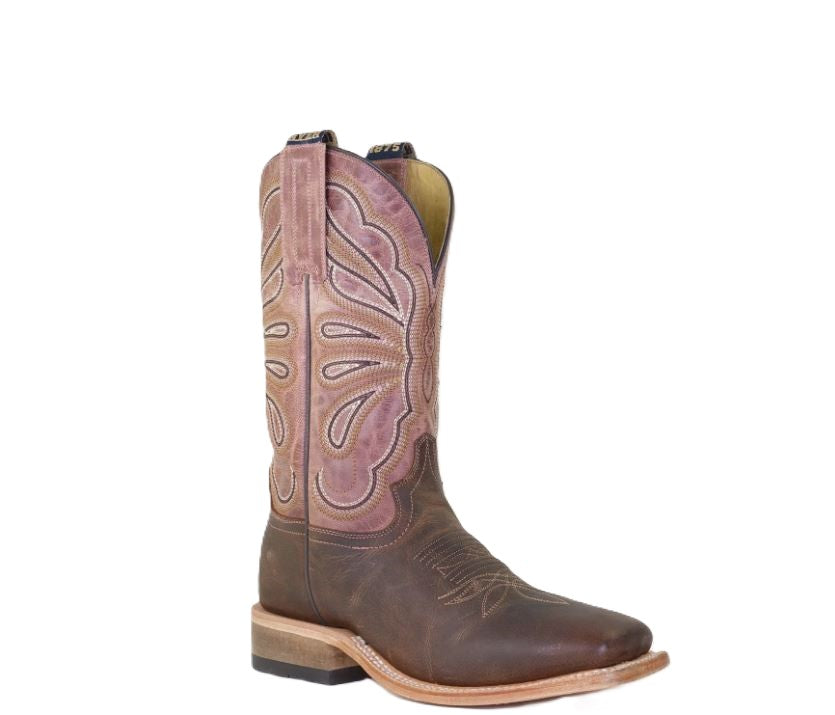 le bos Hyer Brown Cowhide/Pink Goat Lola Women's Broad Square Toe Boots HW41020
