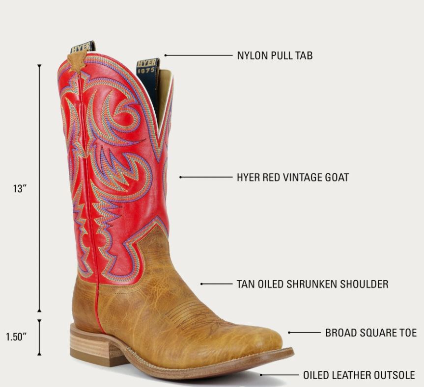 Le Bos Hyer Tan/Red Sawyer Men's Broad Square Western Boots HM11007