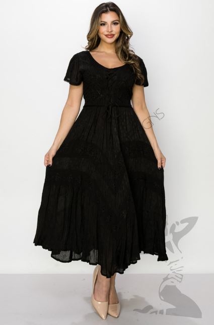 le bos India Casual Designs Black Just Cruising Women's Cap Sleeve Dress with Embroidery 4171-CS-BLACK