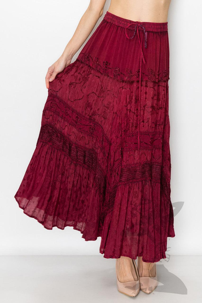 le bos India Casual Designs Burgundy Long Skirt 31009-S-BURG