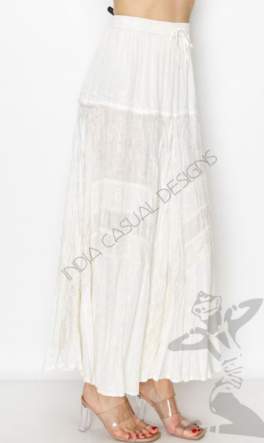 le bos India Casual Designs Off White Women's Long Skirt 31009-S-OFFWHIT