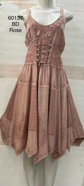 le bos India Casual Designs Rose Spaghetti Strap Denim Dress 60137-ROSE