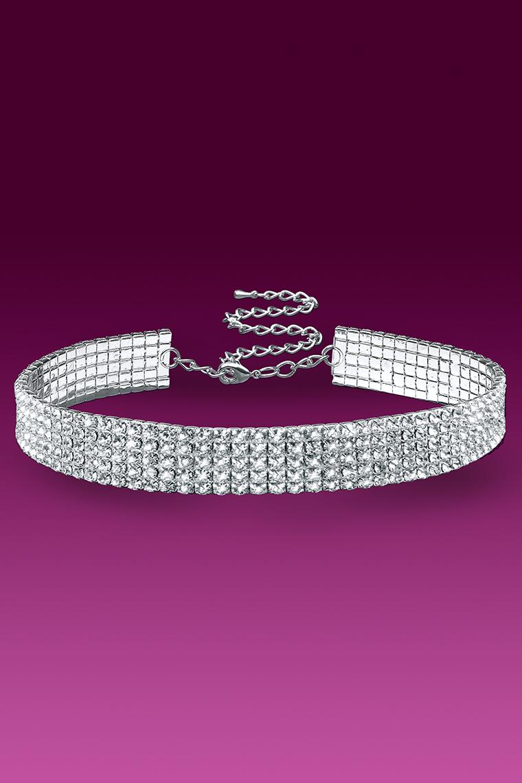 le bos J-163 5 Row Rhinestone Adjustable Stretch Choker