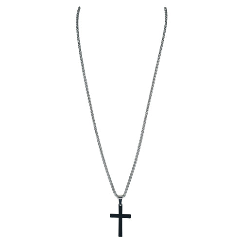 le bos Justin Black Matte Men's Rubber Coated Cross Necklace 2512361396