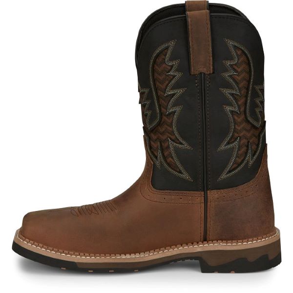 Le Bos Justin Boots Brown Bolt 11 Inch Square Toe Men's Square Toe Work Boots SE4112