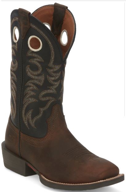 le bos Justin Boots Roasted Black Water Buffalo Leather Muley Men's 12 inch Wide Square Toe Western Boots SE7612