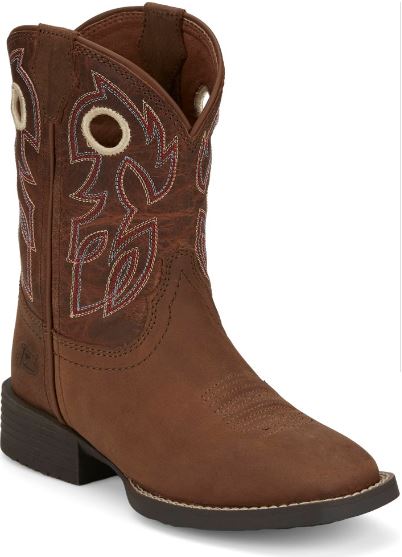 le bos Justin Bronze Orange Water Buffalo Bowline Junior Children's Wide Square Toe Boots JK7523