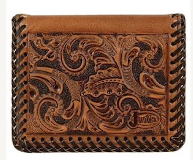 le bos Justin Brown Tooled Card Case Wallet 2172766W5
