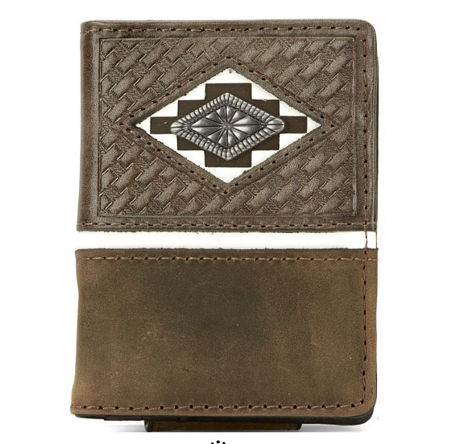 le bos Justin Brown with Diamond Shaped Concho Men's Basket Weave Card Wallet 22125565M8