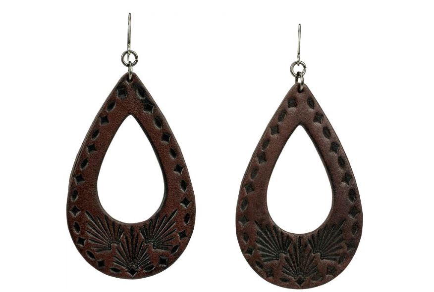 le bos Justin Dark Brown Women's Leather Teardrop Shaped Earrings 22135EJ1
