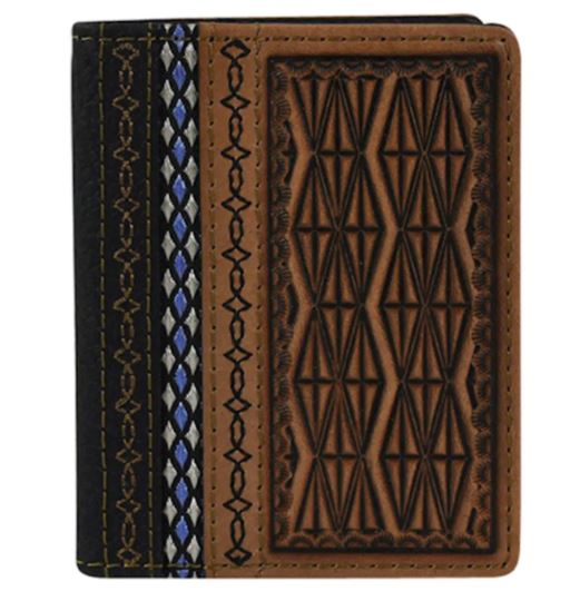 le bos Justin Men's Brown Diamond Tooled Wallet with Black/Blue Trim 22054825W9